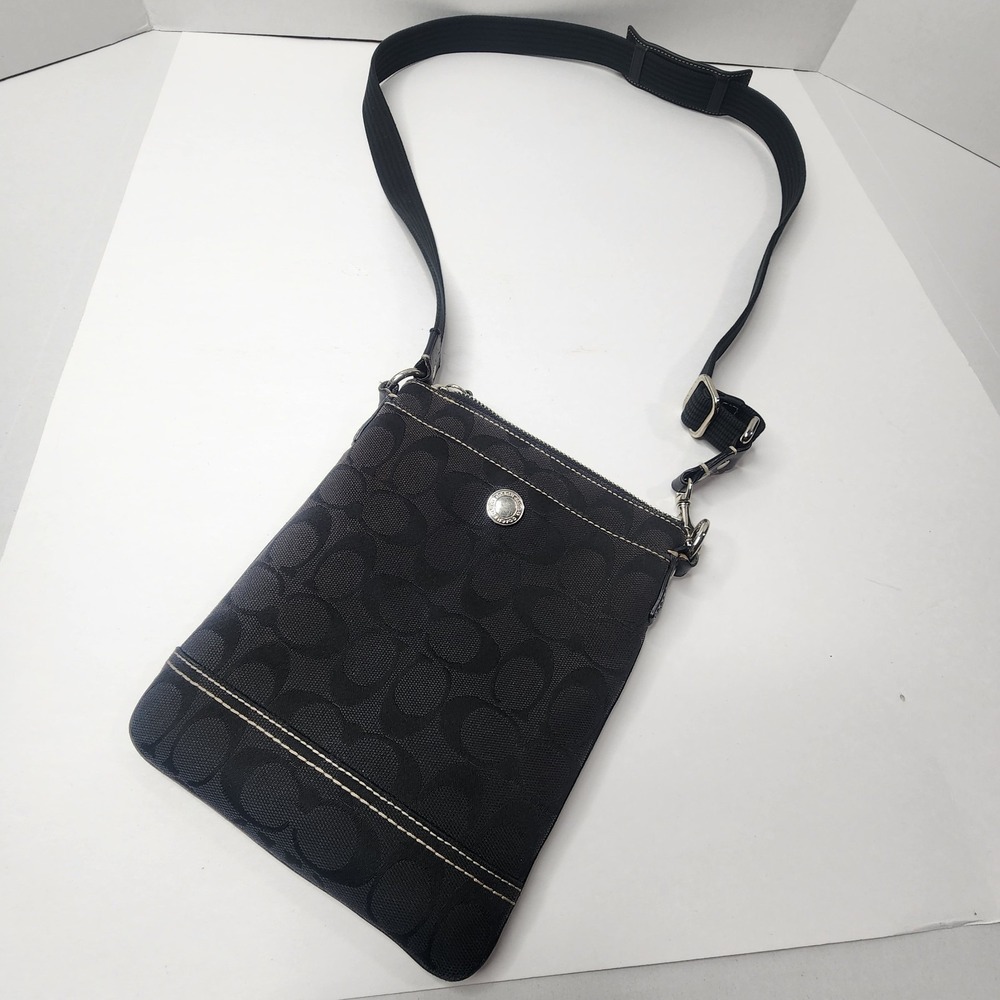 VTG Coach Signature Black Canvas Crossbody Swingpack Shoulder Bag W Hang Tag